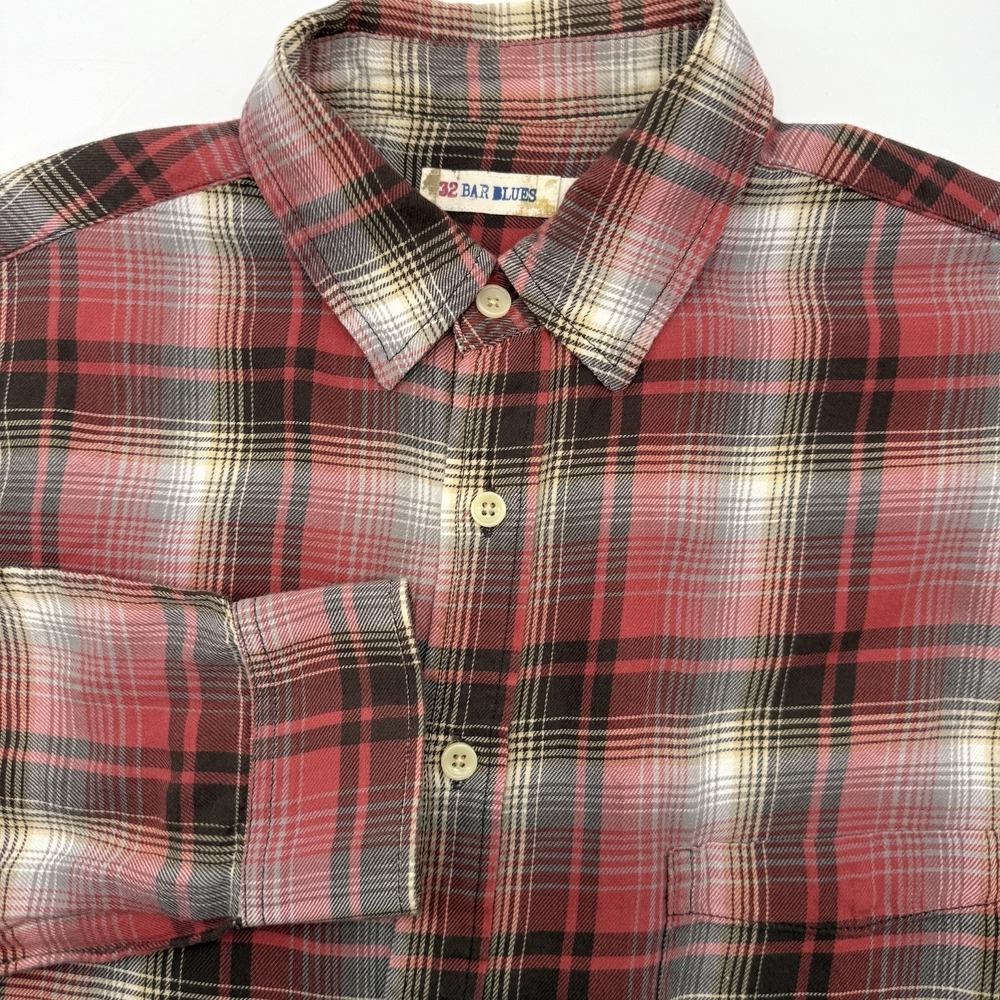 32 Bar Blues Button Down Men Small Red‎ Plaid Cotton Long Sleeve Casual Shirt